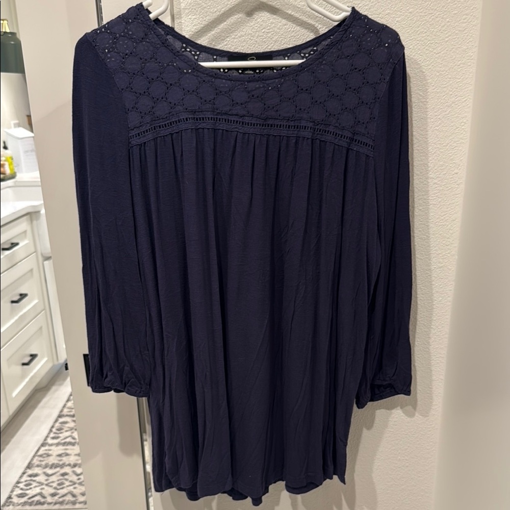 Suzanne Betro Blue Pleated Blouse with Relaxed Fit